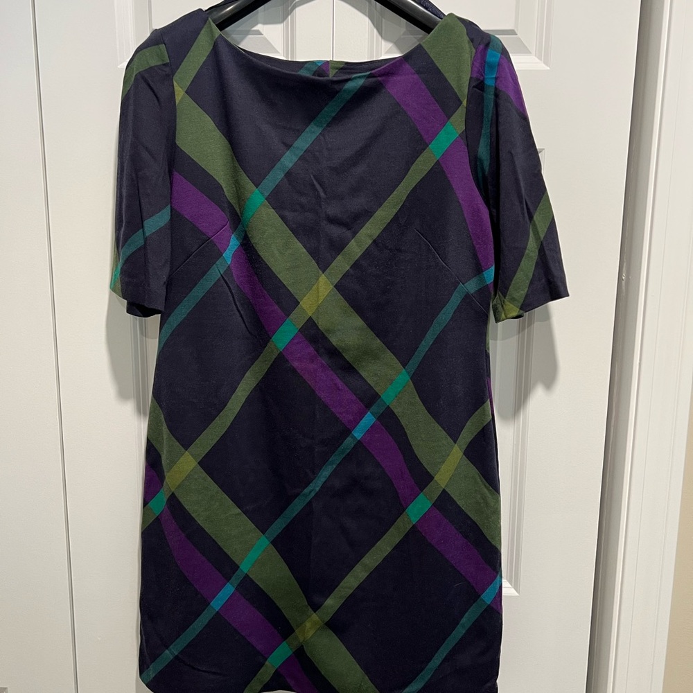 Jessica Howard Black Mini Dress with Green & Purple Plaid